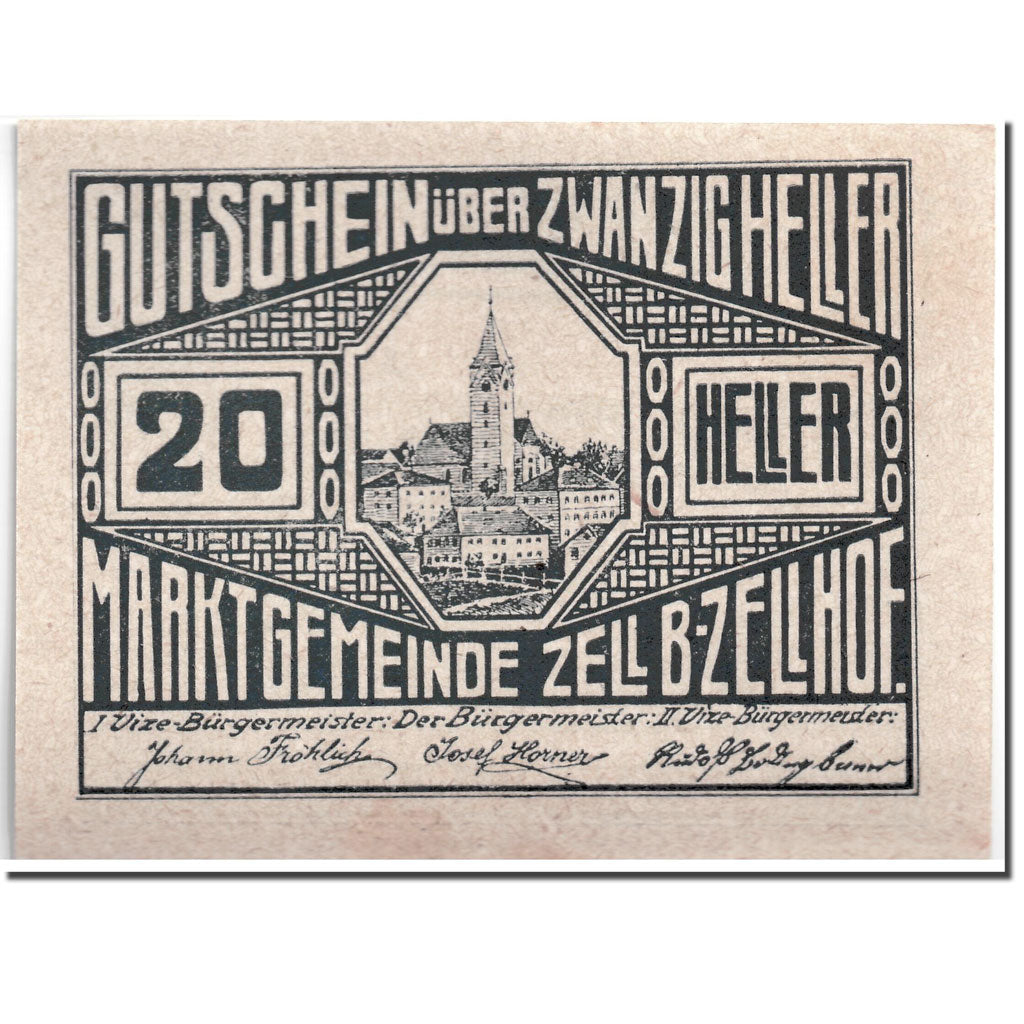 Banconote, Austria, Zell B. Zellhof, 20 Heller, paysage, 1920, 1920-12-31, SPL