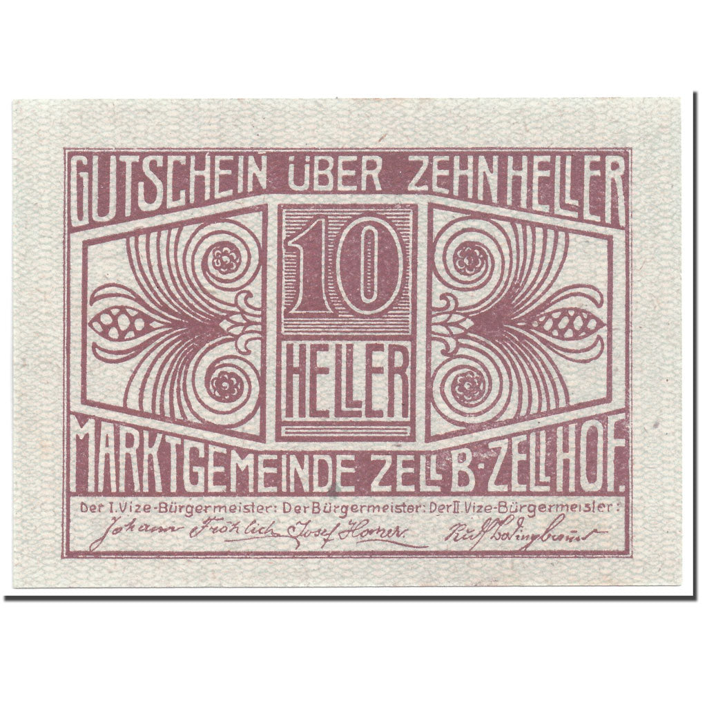 Banconote, Austria, Zell B. Zellhof, 10 Heller, paysage, 1920, 1920-12-31, SPL