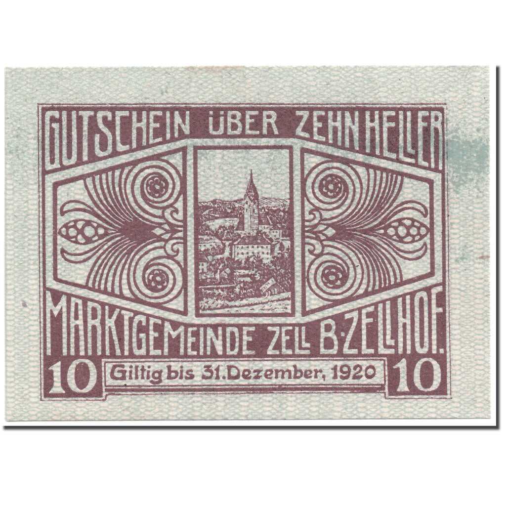Banconote, Austria, Zell B. Zellhof, 10 Heller, paysage, 1920, 1920-12-31, SPL