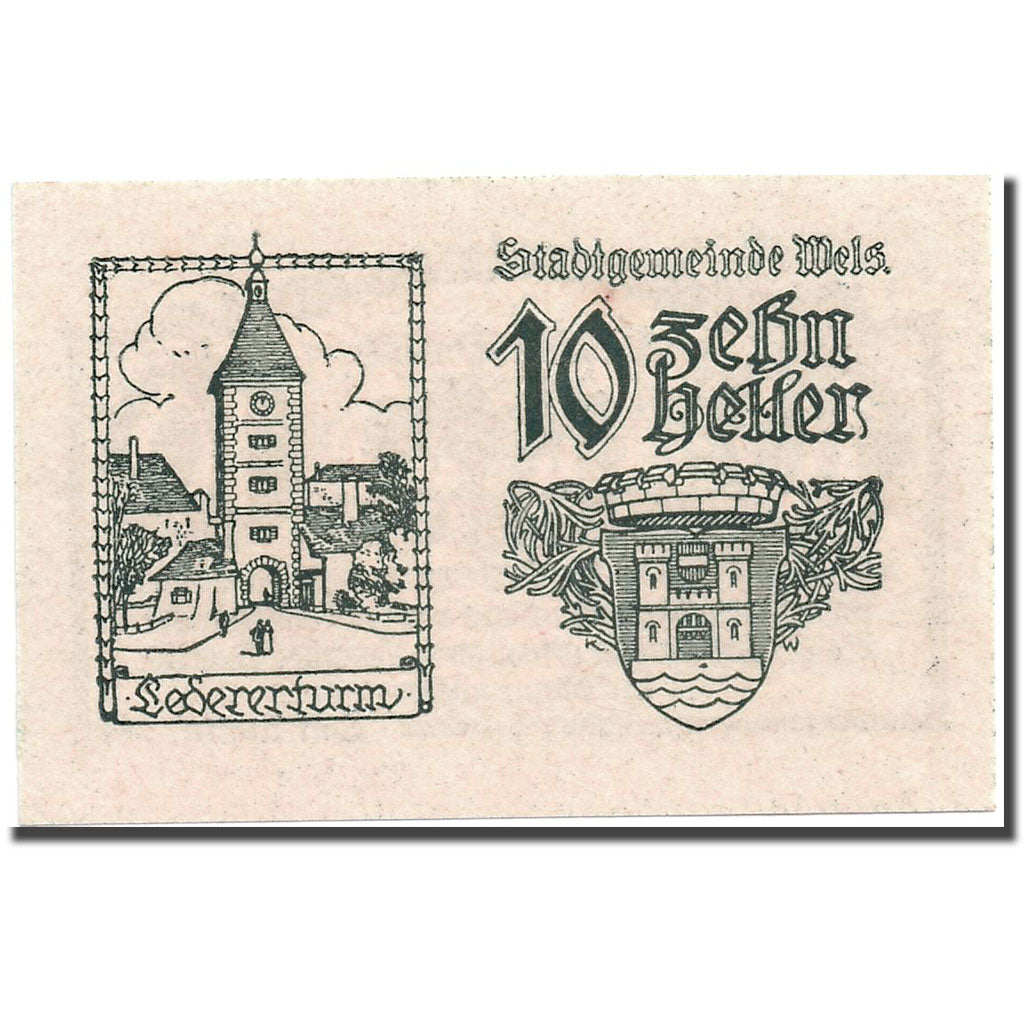 Banconote, Austria, Wels, 10 Heller, château, 1920, 1920-06-30, SPL, Mehl:1167