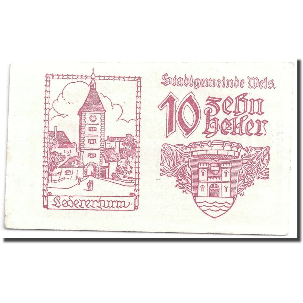 Banconote, Austria, Wels, 10 Heller, chateau 1, 1920, 1920-06-30, SPL, Mehl:1167