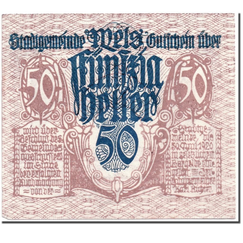 Geldschein, Österreich, Wels, 50 Heller, cheval, 1920, 1920-06-30, UNZ-