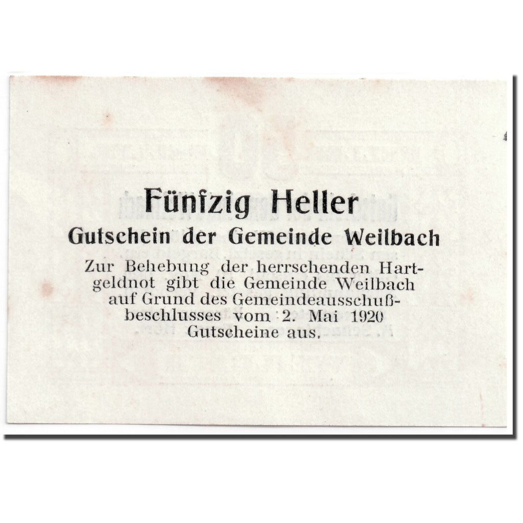 Geldschein, Österreich, Weilbach, 50 Heller, graphique, 1920, 1920-05-02, UNZ-