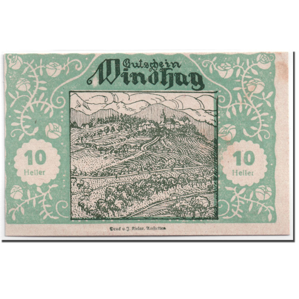 Banconote, Austria, Windhag, 10 Heller, paysage, 1920, SPL, Mehl:1244