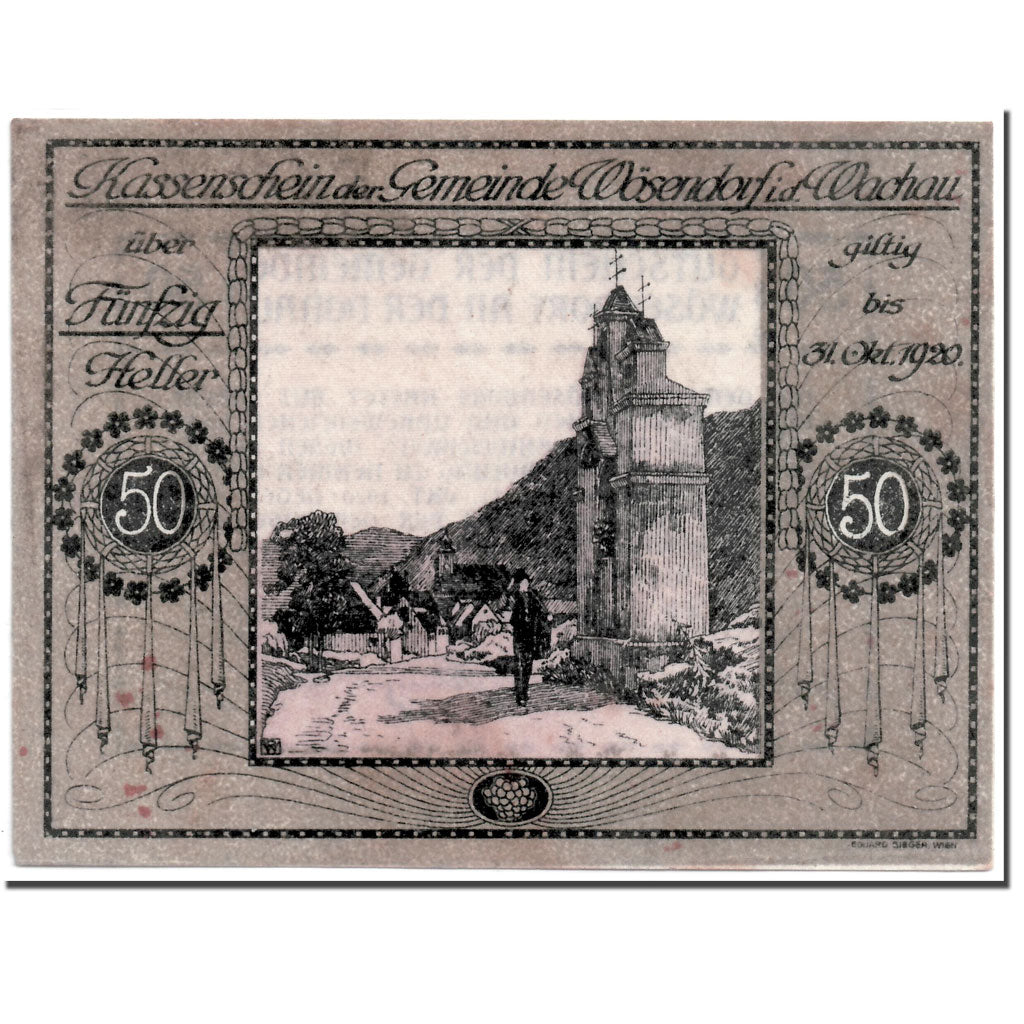Geldschein, Österreich, Wösendorf, 50 Heller, paysage, 1920, UNZ-, Mehl:1255