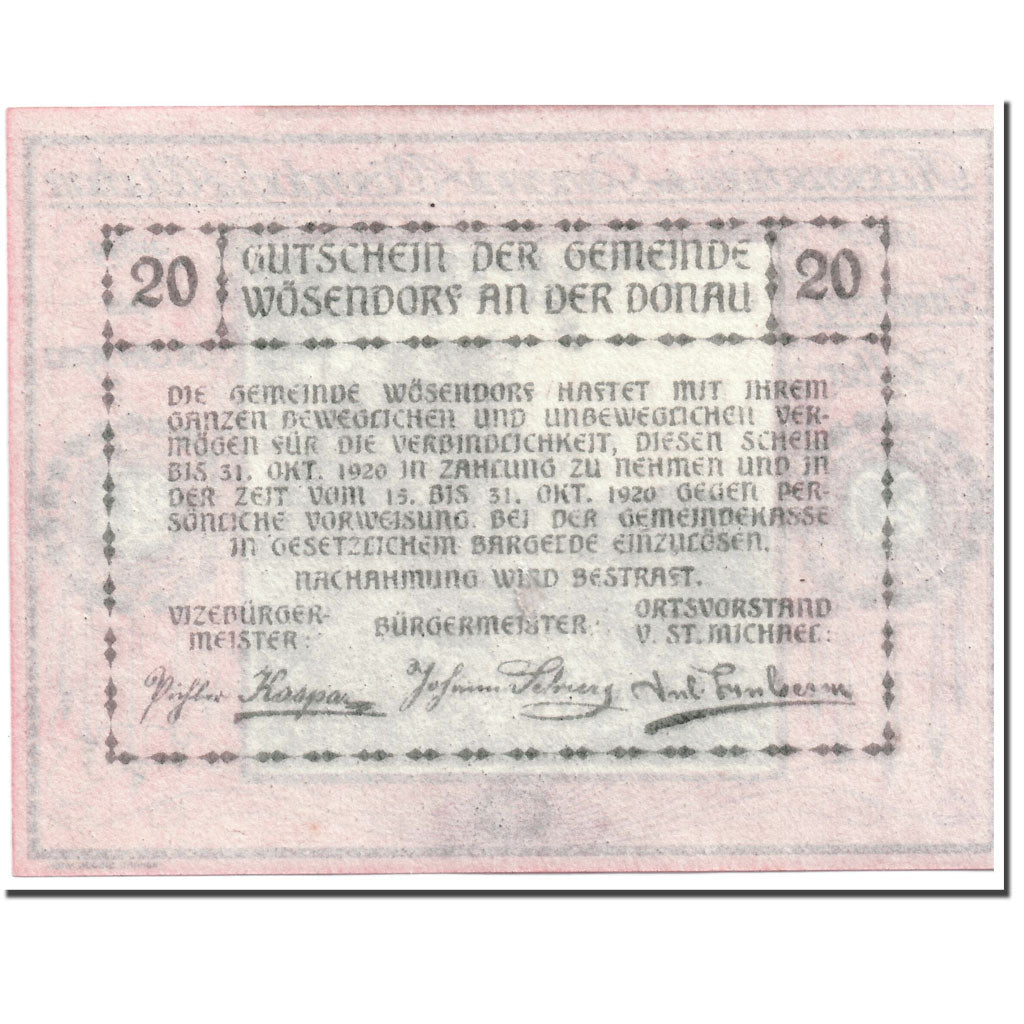 Geldschein, Österreich, Wösendorf, 20 Heller, Eglise, 1920, UNZ-, Mehl:1255