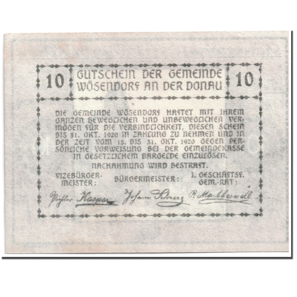 Geldschein, Österreich, Wösendorf, 10 Heller, paysage, 1920, UNZ-, Mehl:1255