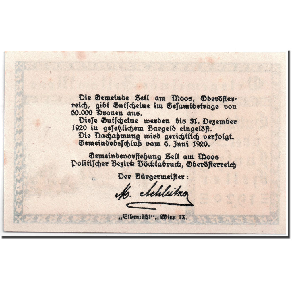 Banknote, Austria, Zell am Moos, 50 Heller, paysage, 1920, 1920-06-06, UNC(63)