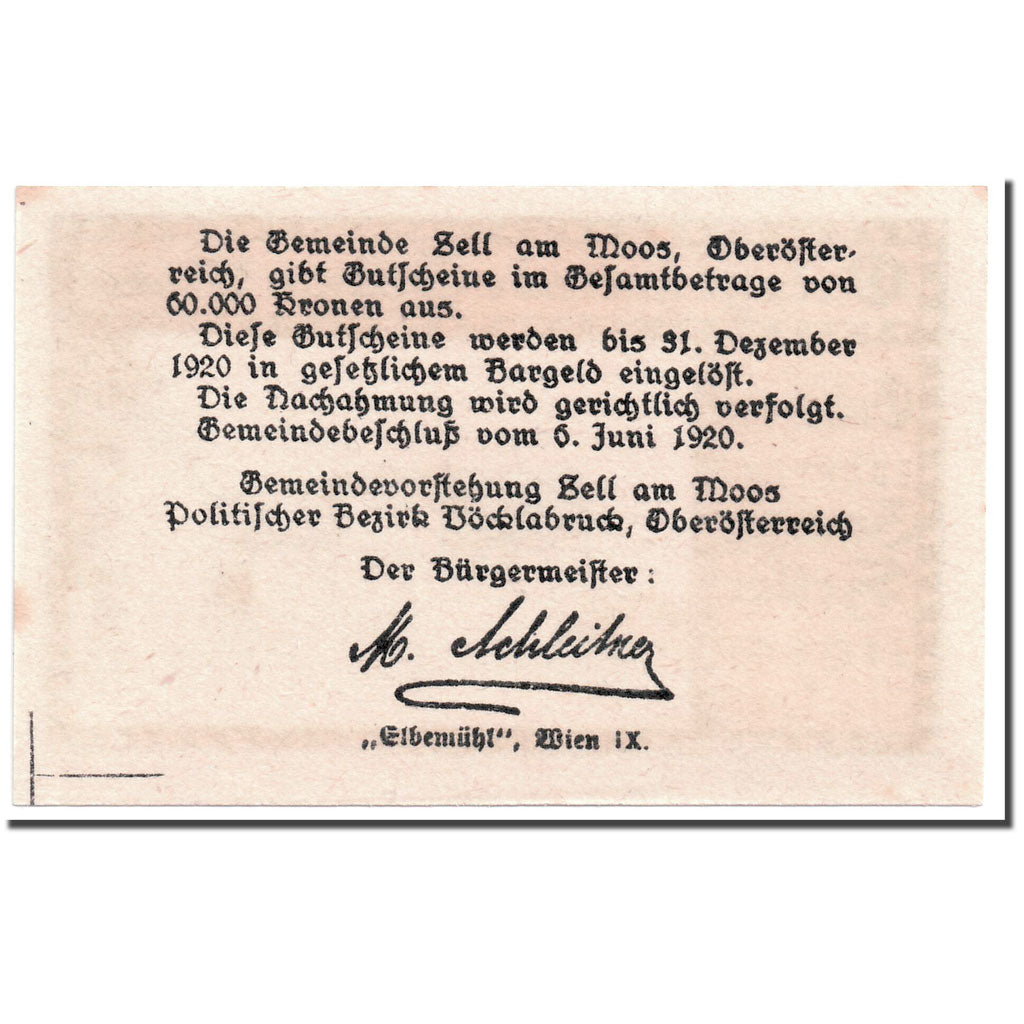 Banknote, Austria, Zell am Moos, 20 Heller, paysage, 1920, 1920-06-06, UNC(63)