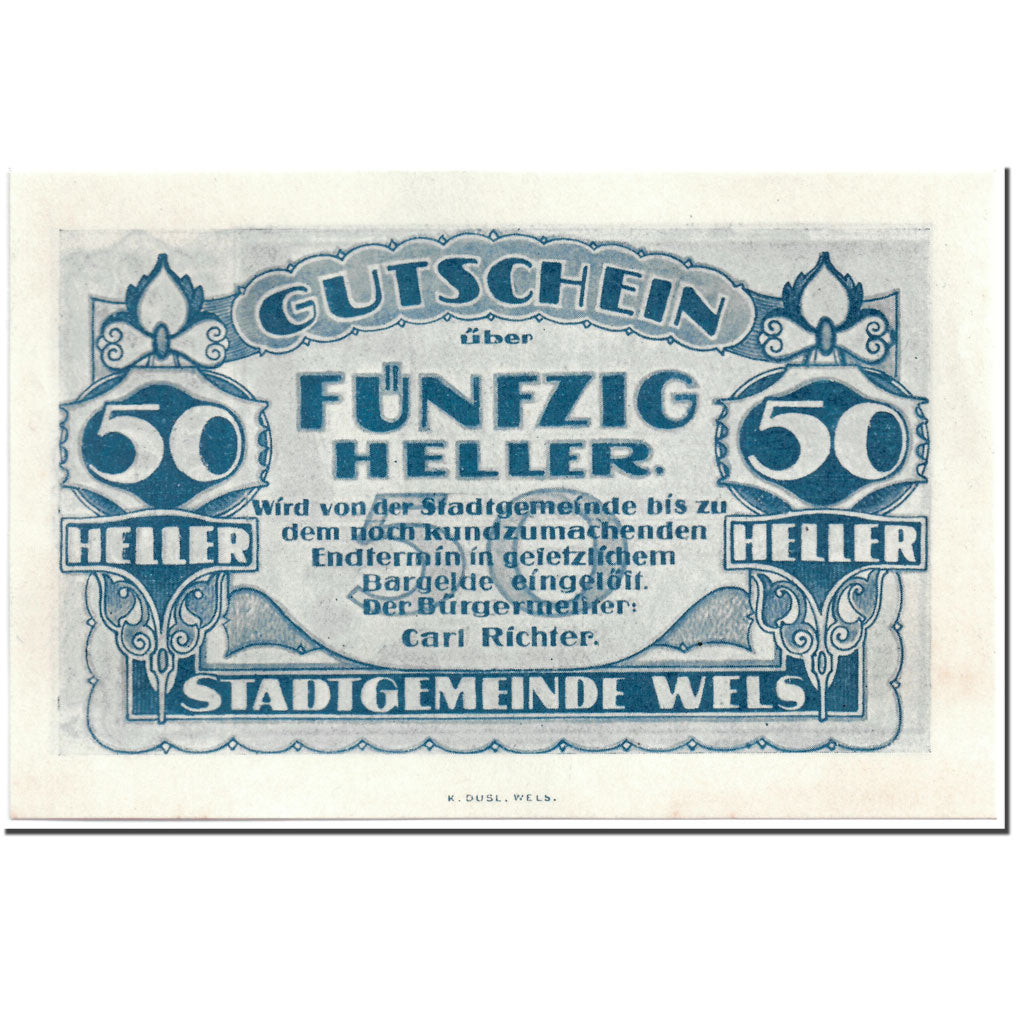 Banknote, Austria, Wels, 50 Heller, Ville, UNC(63), Mehl:1167 II