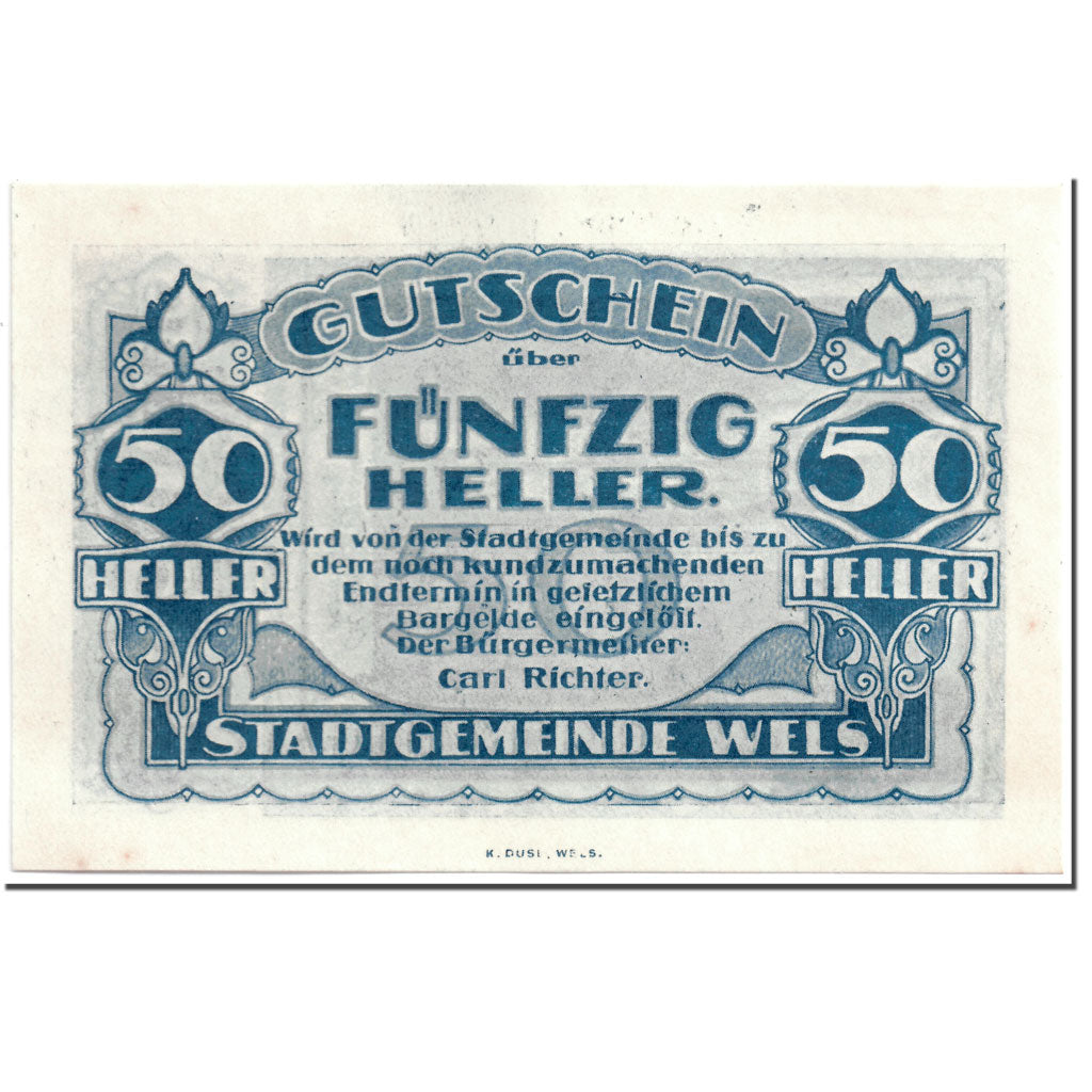 Banknote, Austria, Wels, 50 Heller, ruelle, UNC(63), Mehl:1167 II