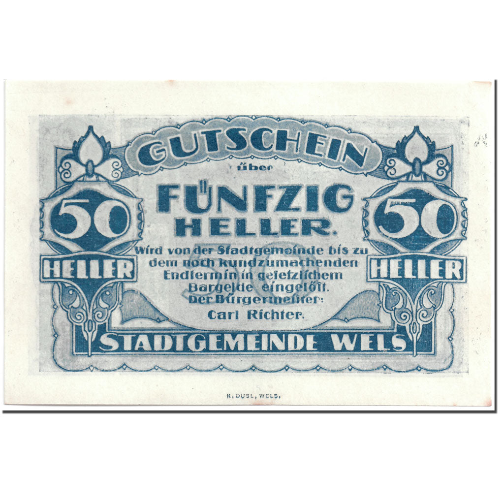 Geldschein, Österreich, Wels, 50 Heller, Maison, UNZ-, Mehl:1167 II
