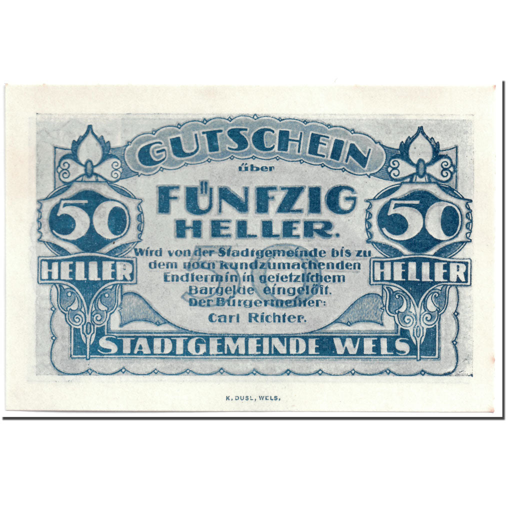 Banconote, Austria, Wels, 50 Heller, maison 1, SPL, Mehl:1167 II