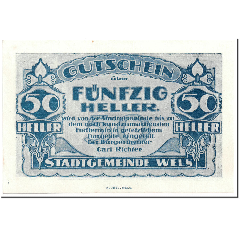 Geldschein, Österreich, Wels, 50 Heller, maison 2, UNZ-, Mehl:1167 II