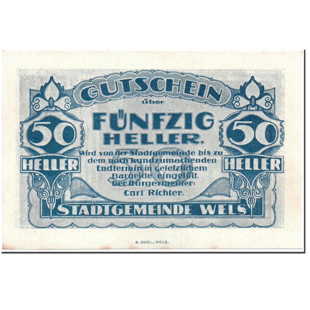 Geldschein, Österreich, Wels, 50 Heller, maison 3, UNZ-, Mehl:1167 II