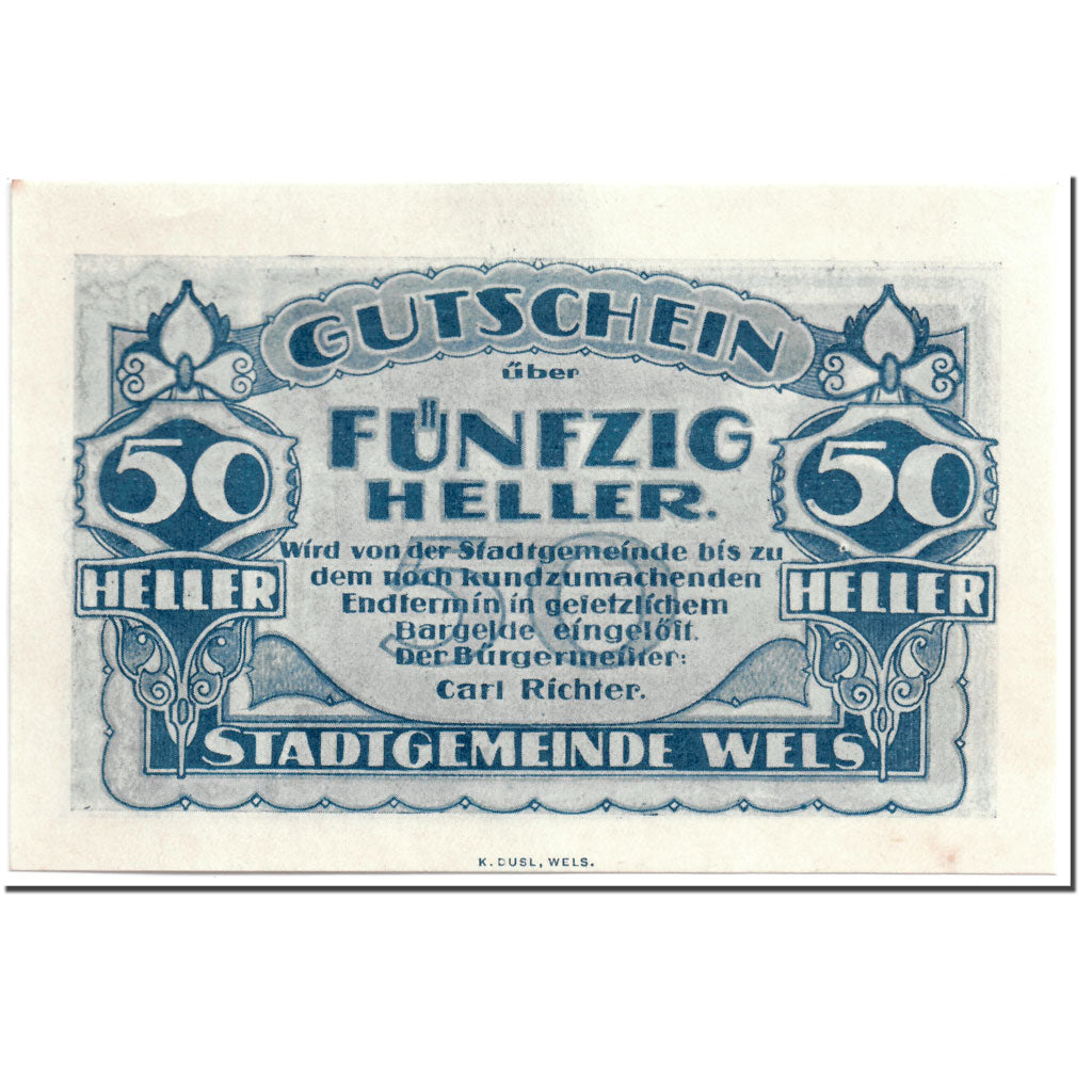 Geldschein, Österreich, Wels, 50 Heller, ruelle 1, UNZ-, Mehl:1167 II