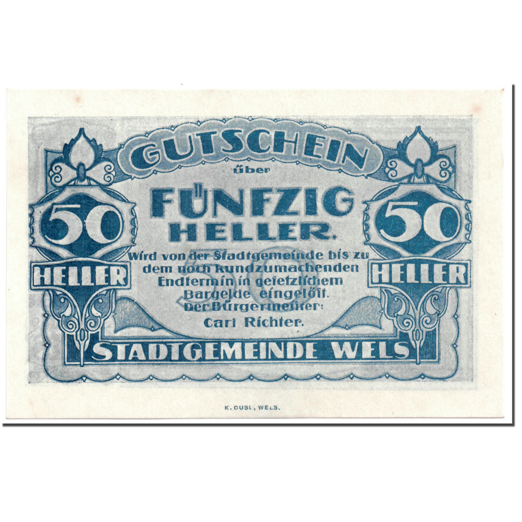 Geldschein, Österreich, Wels, 50 Heller, paysage 1, UNZ-, Mehl:1167 II