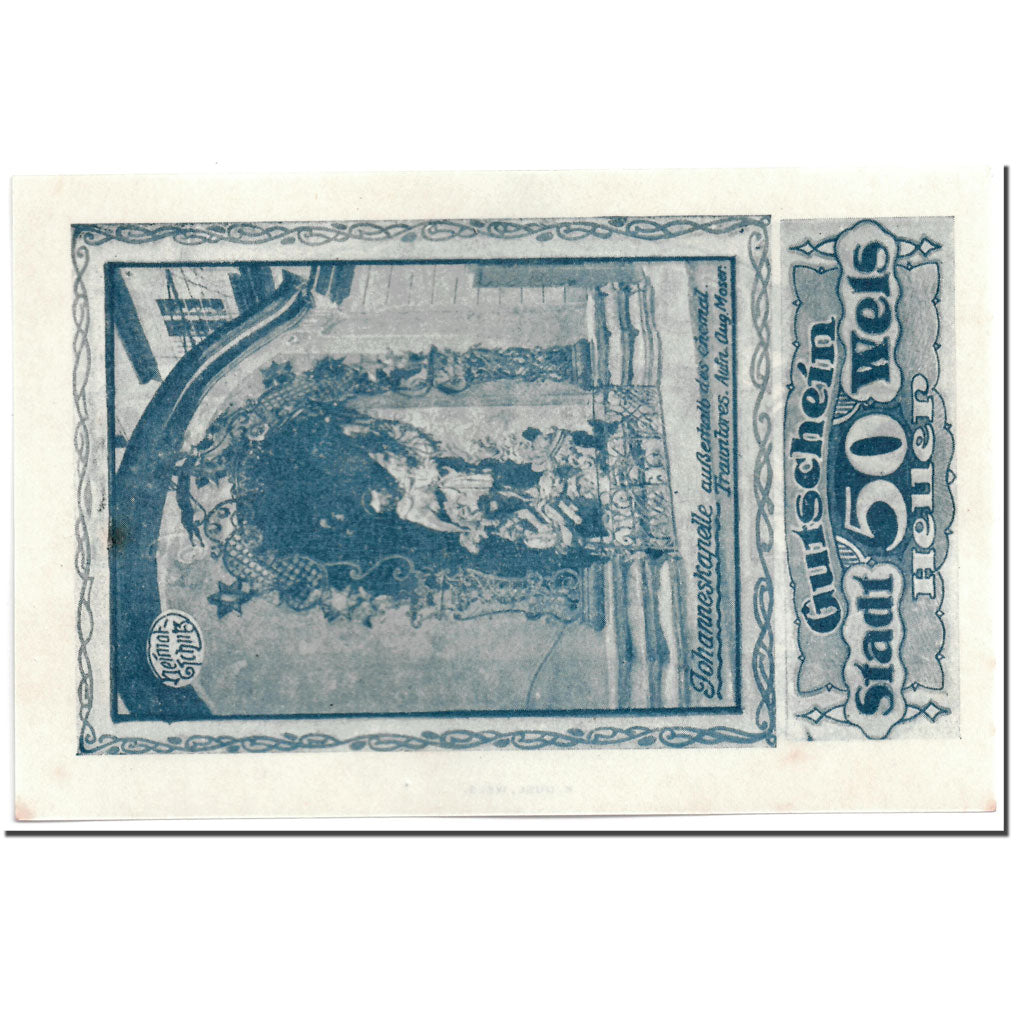 Geldschein, Österreich, Wels, 50 Heller, statue, UNZ-, Mehl:1167 II