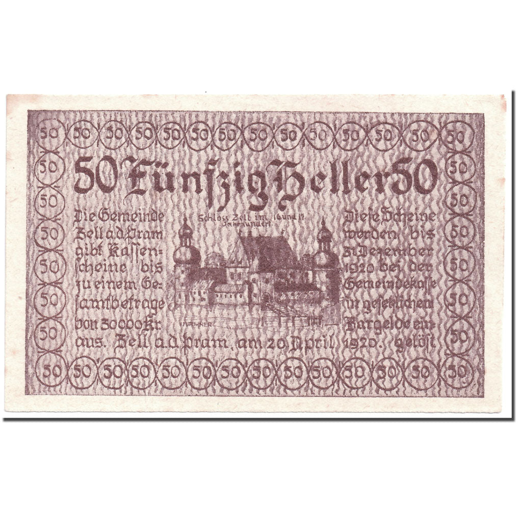 Banconote, Austria, Zell an der Pram, 50 Heller, paysage, 1920, 1920-04-20, SPL