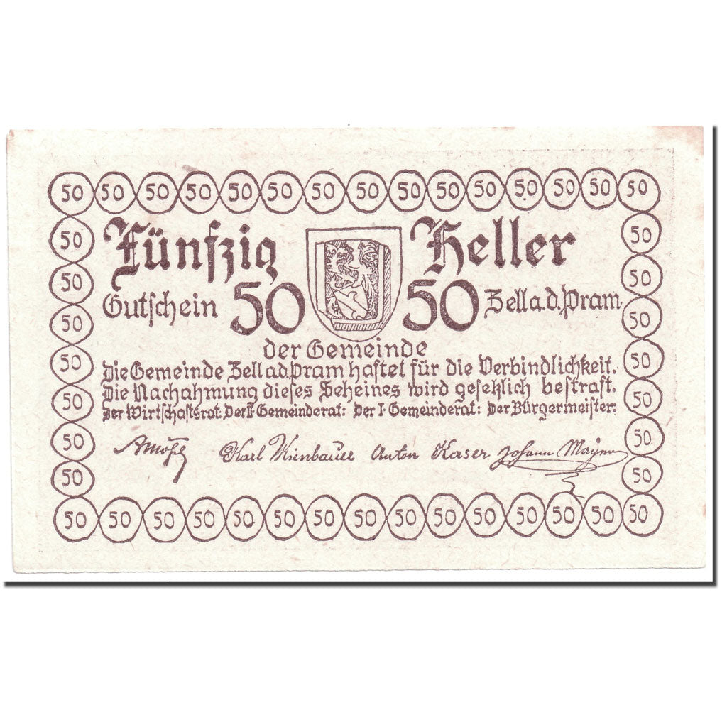 Banconote, Austria, Zell an der Pram, 50 Heller, paysage, 1920, 1920-04-20, SPL