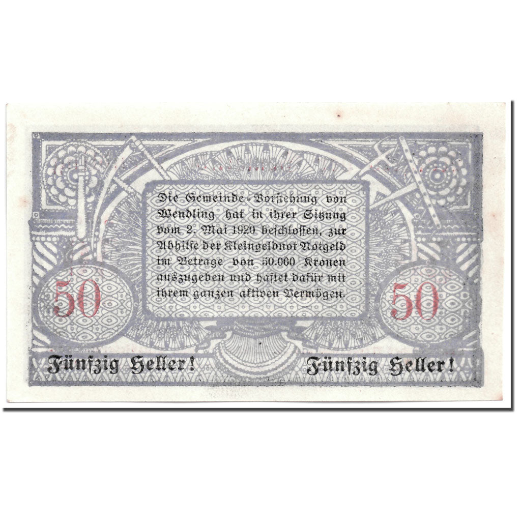 Geldschein, Österreich, Wendling, 50 Heller, paysage, 1920, 1920-05-02, UNZ-