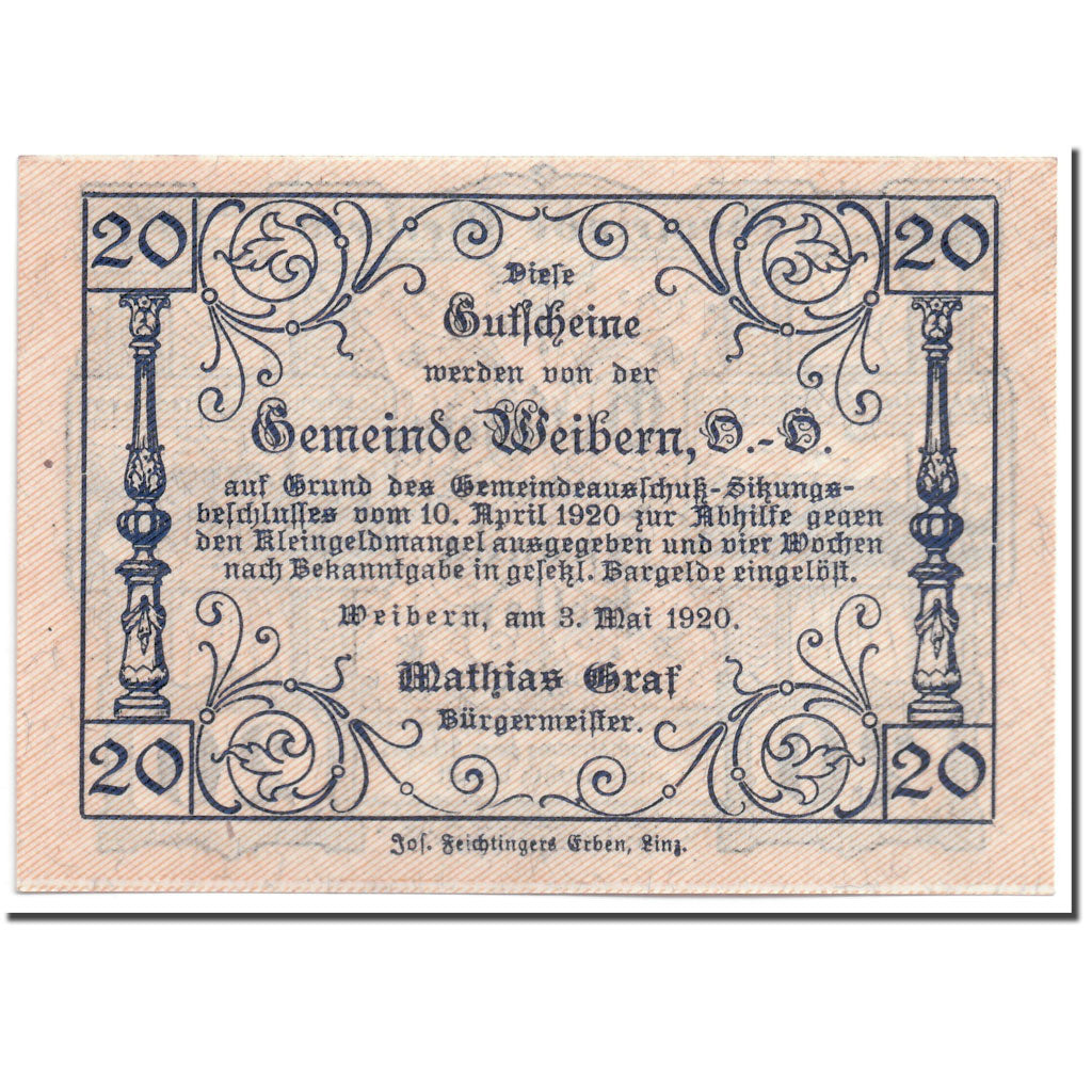 Banconote, Austria, Weibern, 20 Heller, paysage, 1920, 1920-05-03, SPL