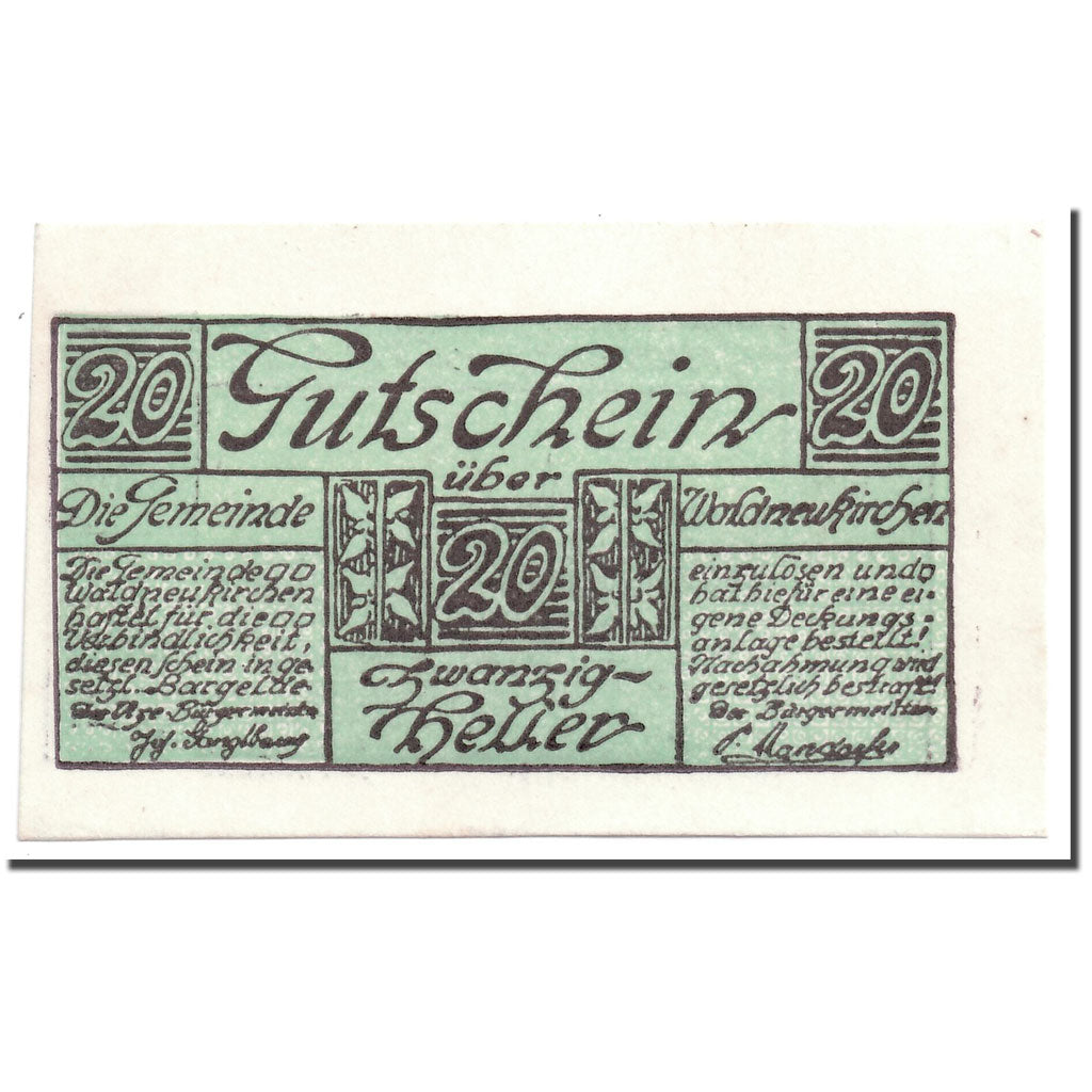 Banknote, Austria, Waldneukirchen, 20 Heller, paysage, UNC(63), Mehl:1134