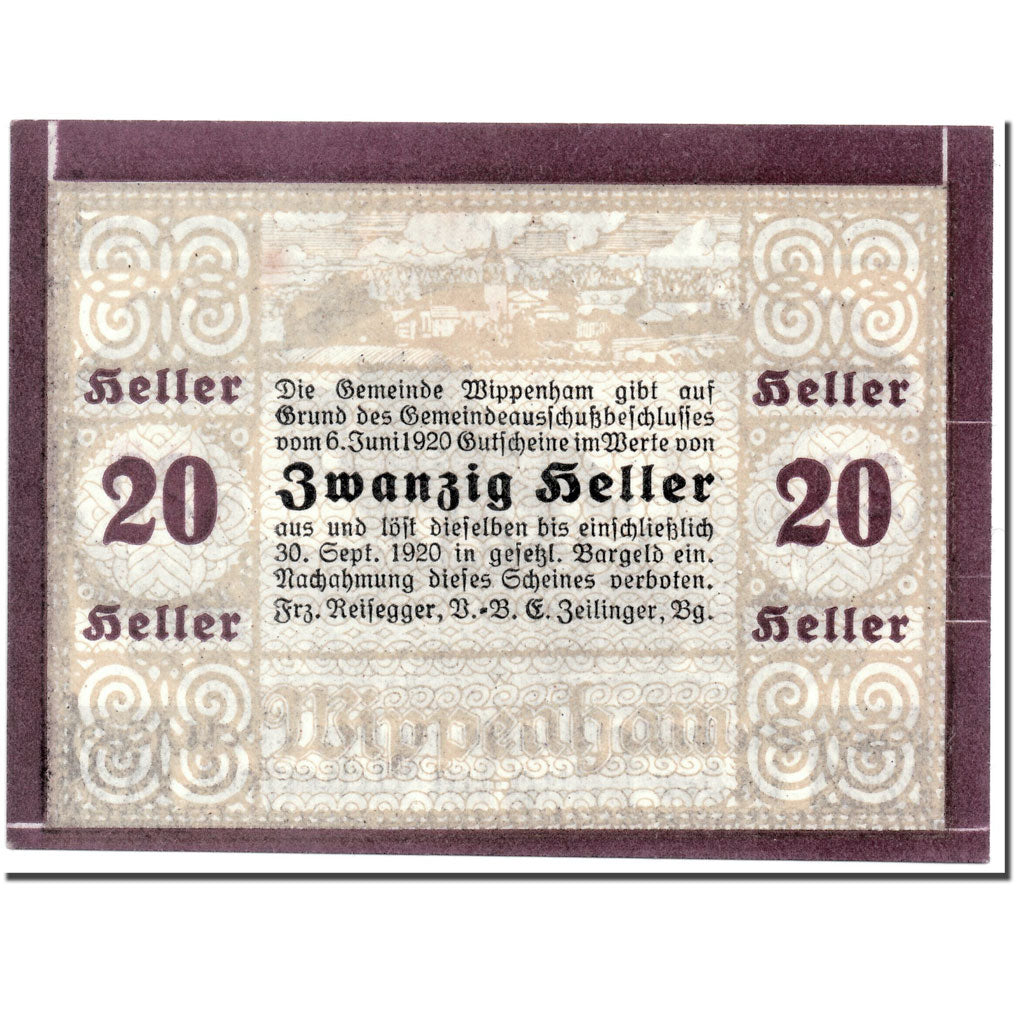 Banknote, Austria, Wippenham, 20 Heller, agriculteur, 1920, 1920-09-30, UNC(63)