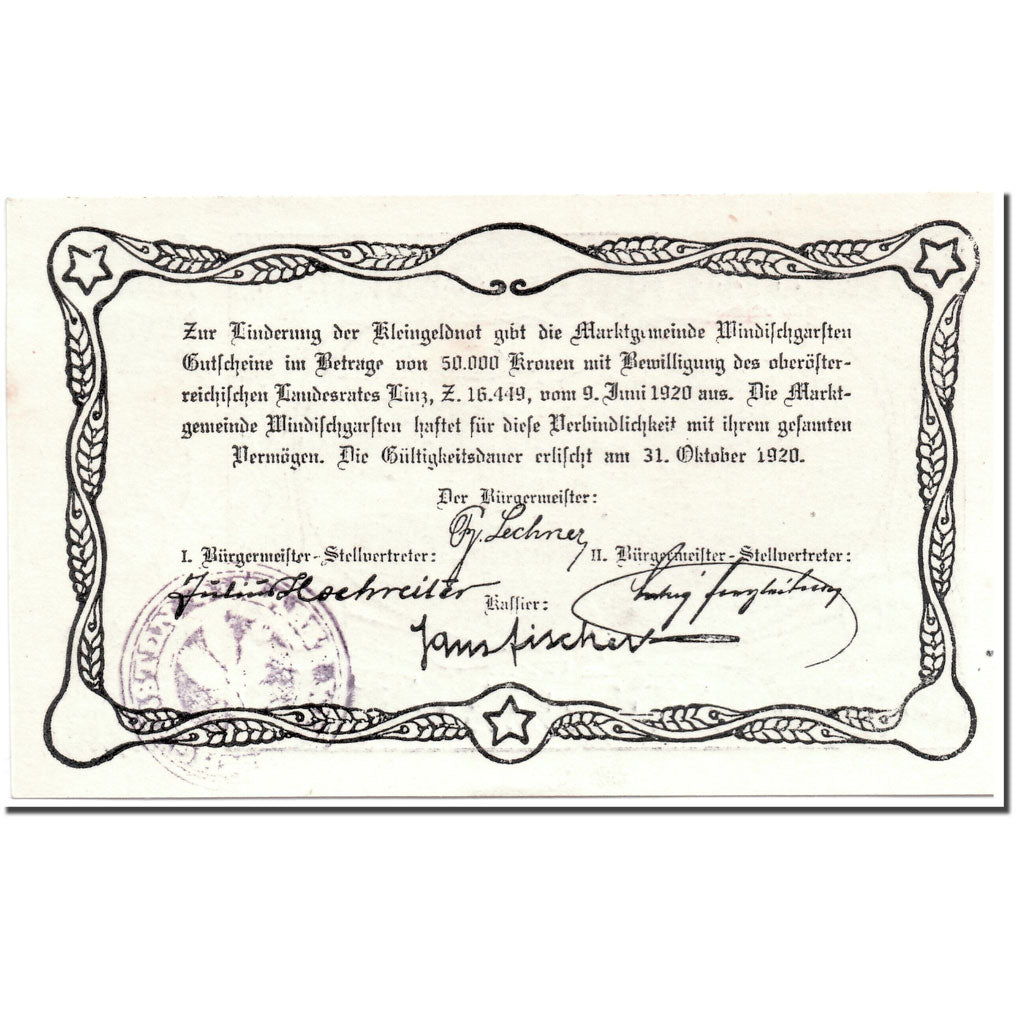Banknote, Austria, Windischgarsten, 30 Heller, paysage, 1920, 1920-06-09