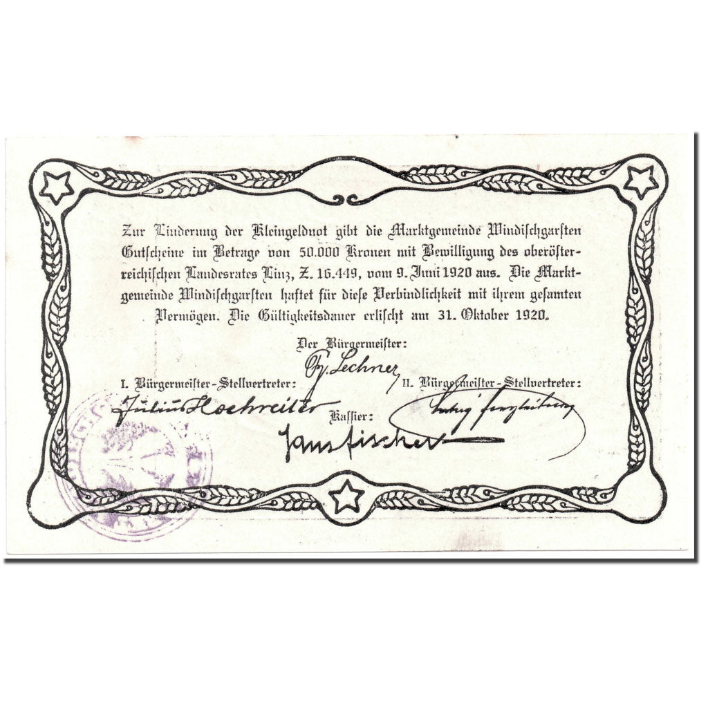 Banknote, Austria, Windischgarsten, 60 Heller, paysage, 1920, 1920-06-09