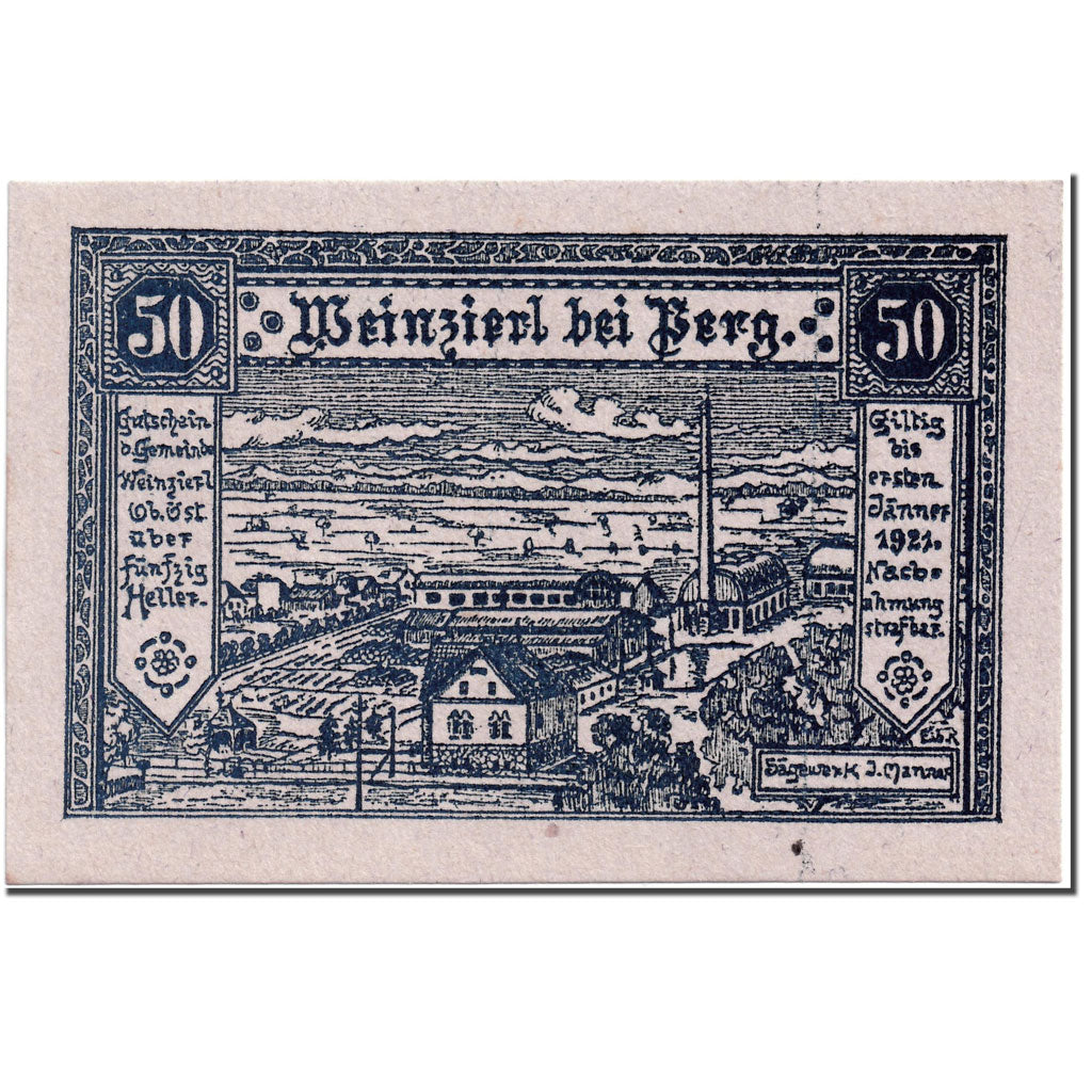 Banknote, Austria, Weinzierl, 50 Heller, paysage, 1921, 1921-01-01, UNC(63)