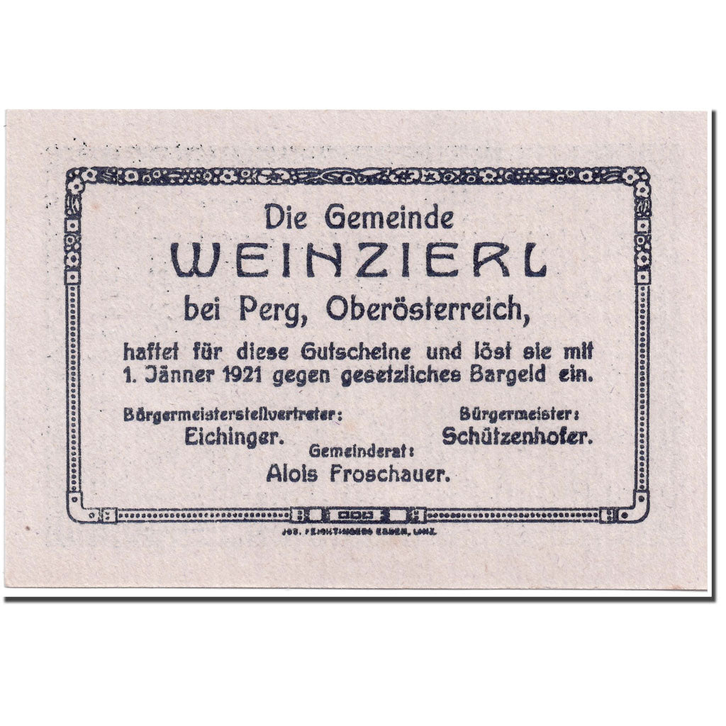 Banknote, Austria, Weinzierl, 50 Heller, paysage, 1921, 1921-01-01, UNC(63)
