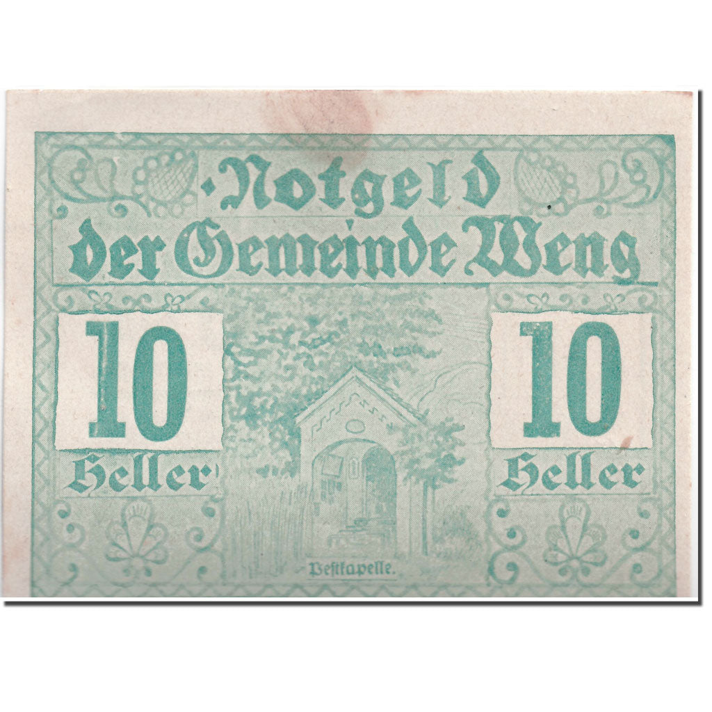 Banknote, Austria, Weng, 10 Heller, Monument, 1920, UNC(63), Mehl:1171