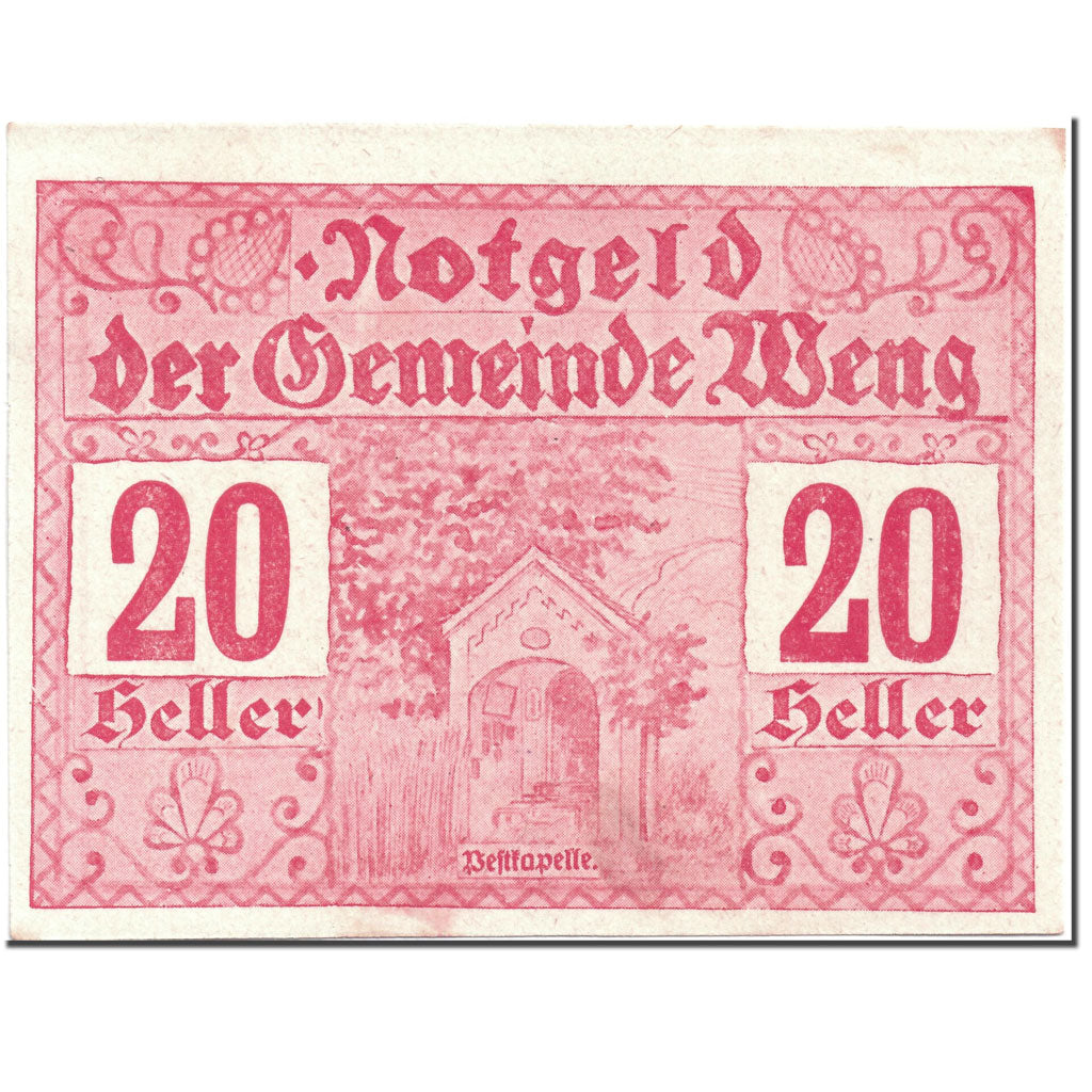 Banknote, Austria, Weng, 20 Heller, Monument, 1920, UNC(63), Mehl:1171