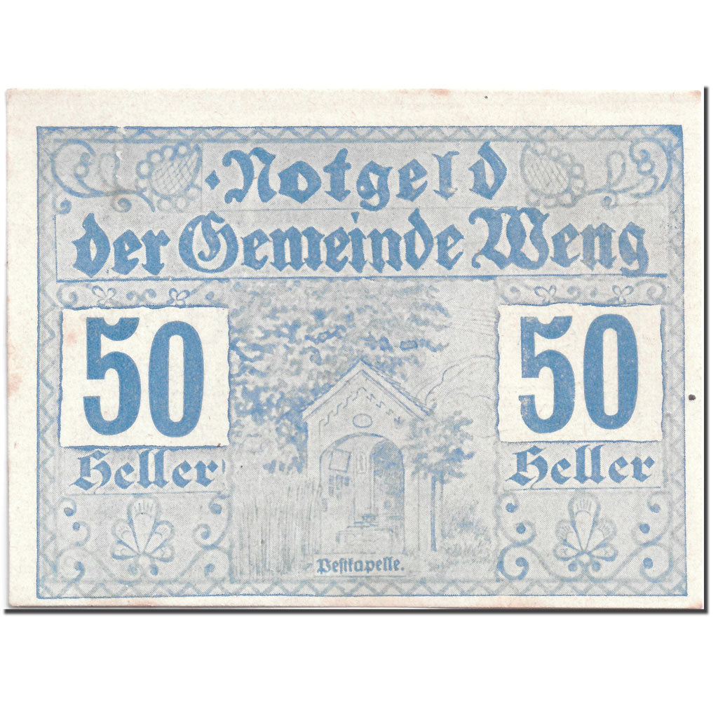 Banknote, Austria, Weng, 50 Heller, Monument, 1920, UNC(63), Mehl:1171