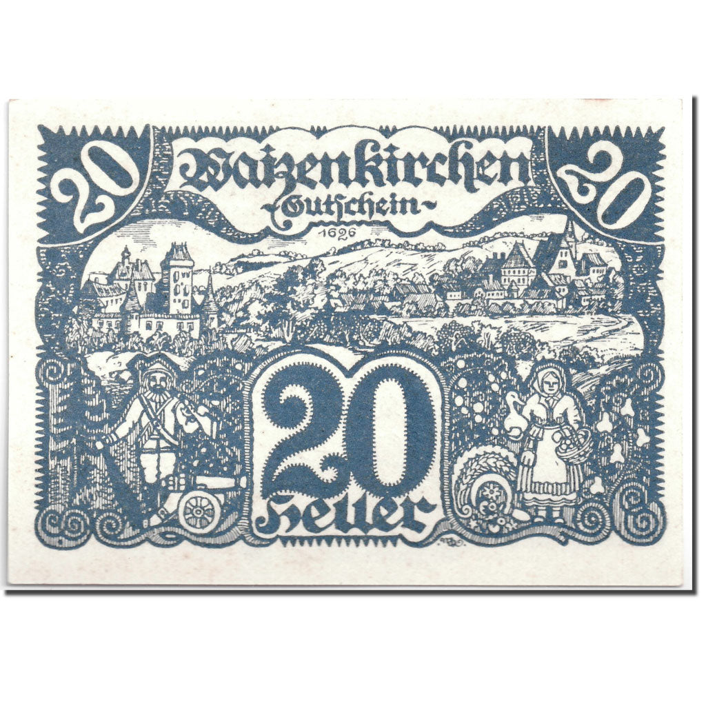 Banknote, Austria, Waizenkirchen, 20 Heller, paysage, 1920, 1920-04-21, UNC(63)
