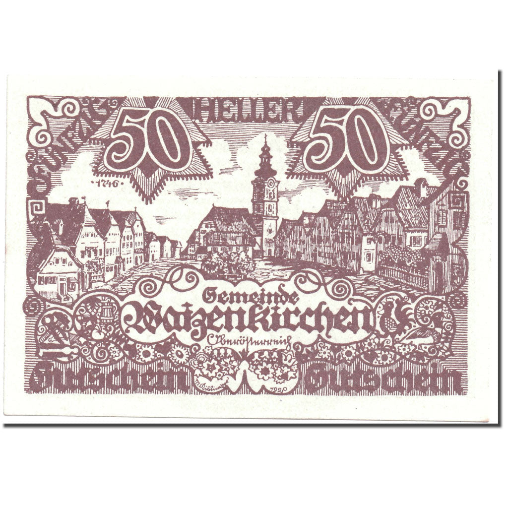 Banknote, Austria, Waizenkirchen, 50 Heller, paysage, 1920, 1920-04-21, UNC(63)