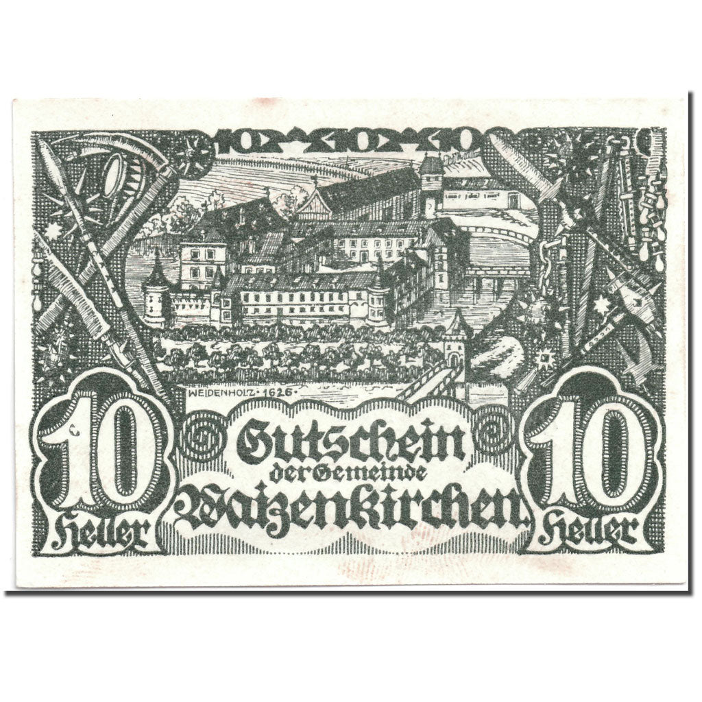 Banknote, Austria, Waizenkirchen, 10 Heller, paysage, 1920, 1920-04-21, UNC(63)