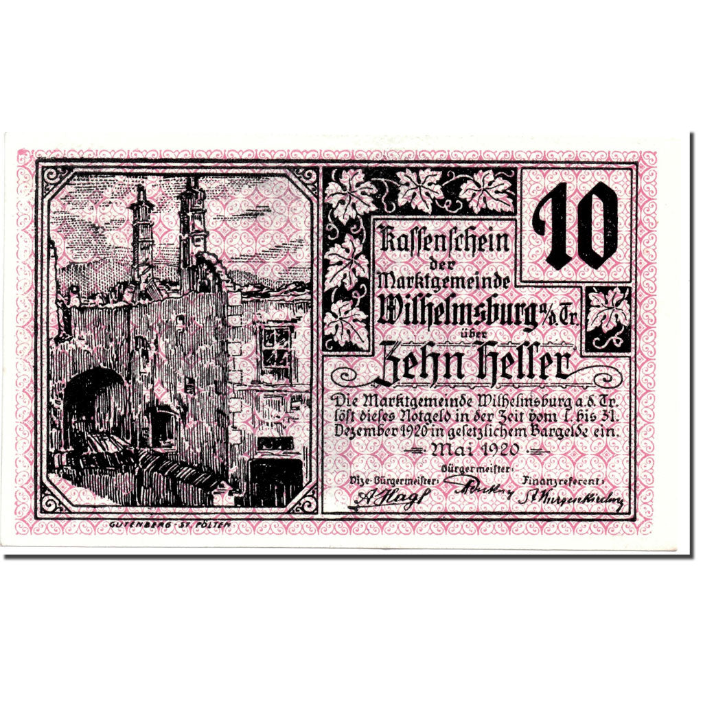 Banknote, Austria, Wilhelmsburg, 10 Heller, Ecusson, 1920, UNC(63), Mehl:1235