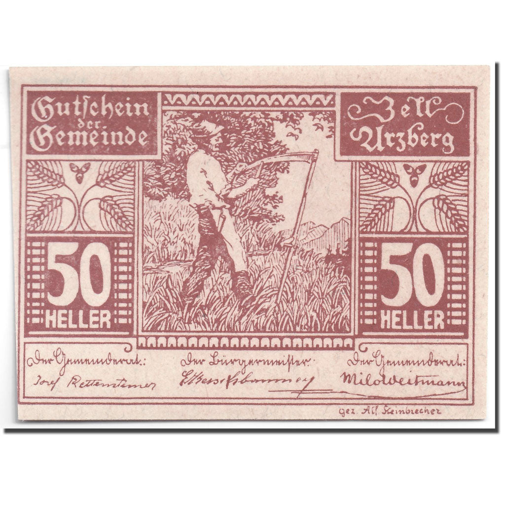 Banknote, Austria, Zell Arzberg, 50 Heller, agriculteur, 1920, UNC(63)