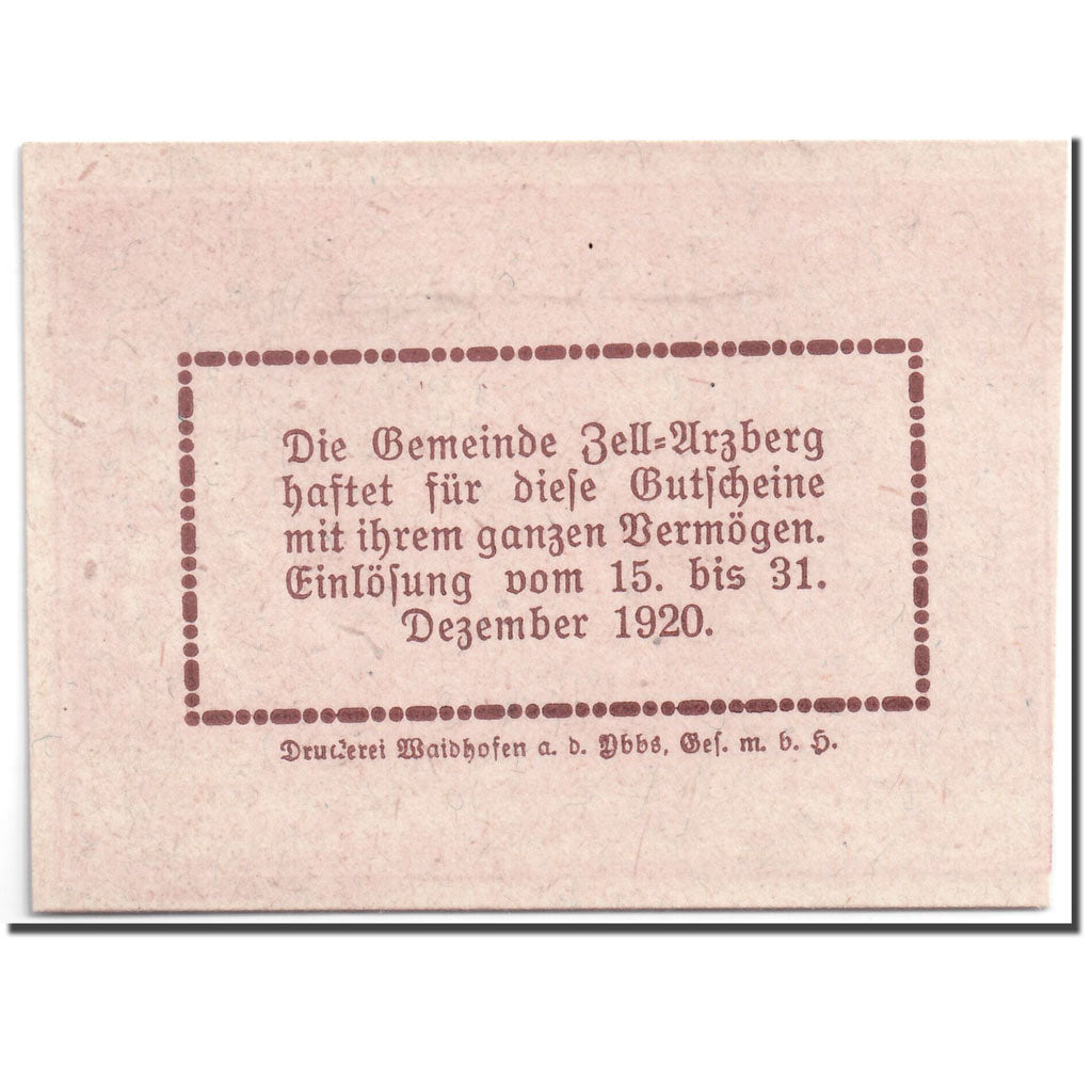 Banknote, Austria, Zell Arzberg, 50 Heller, agriculteur, 1920, UNC(63)