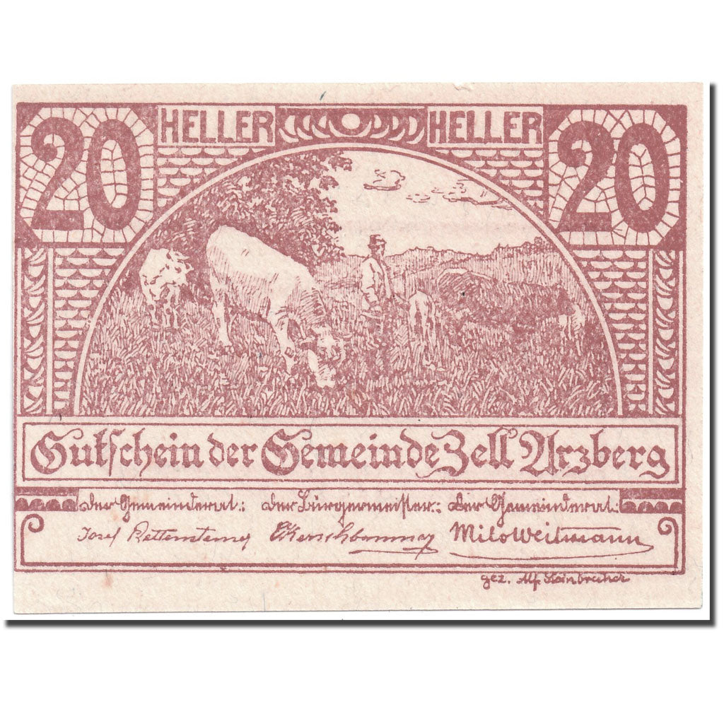 Banknote, Austria, Zell Arzberg, 20 Heller, agriculteur, 1920, UNC(63)