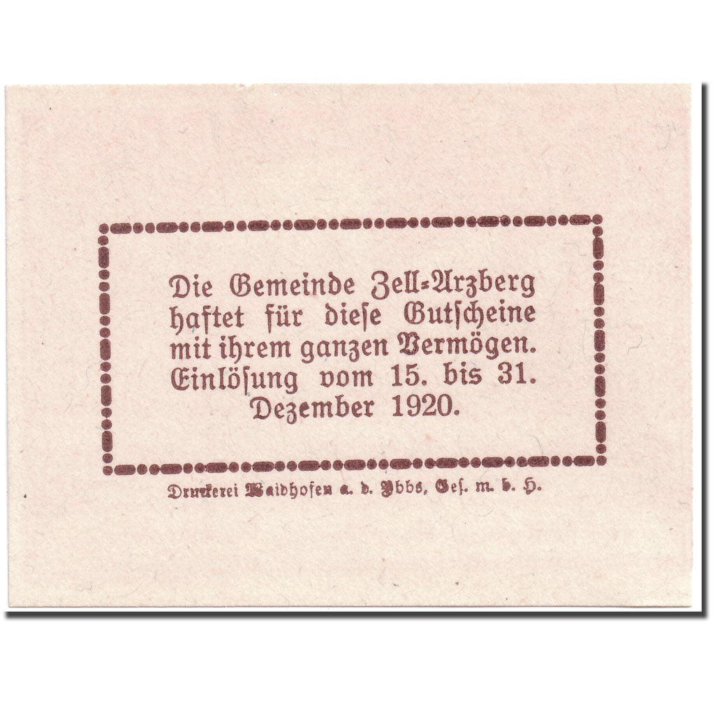 Banknote, Austria, Zell Arzberg, 20 Heller, agriculteur, 1920, UNC(63)