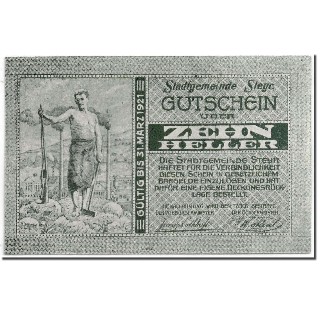 Banknote, Austria, Steyr, 10 Heller, Blason, undated (1921), 1921-03-31