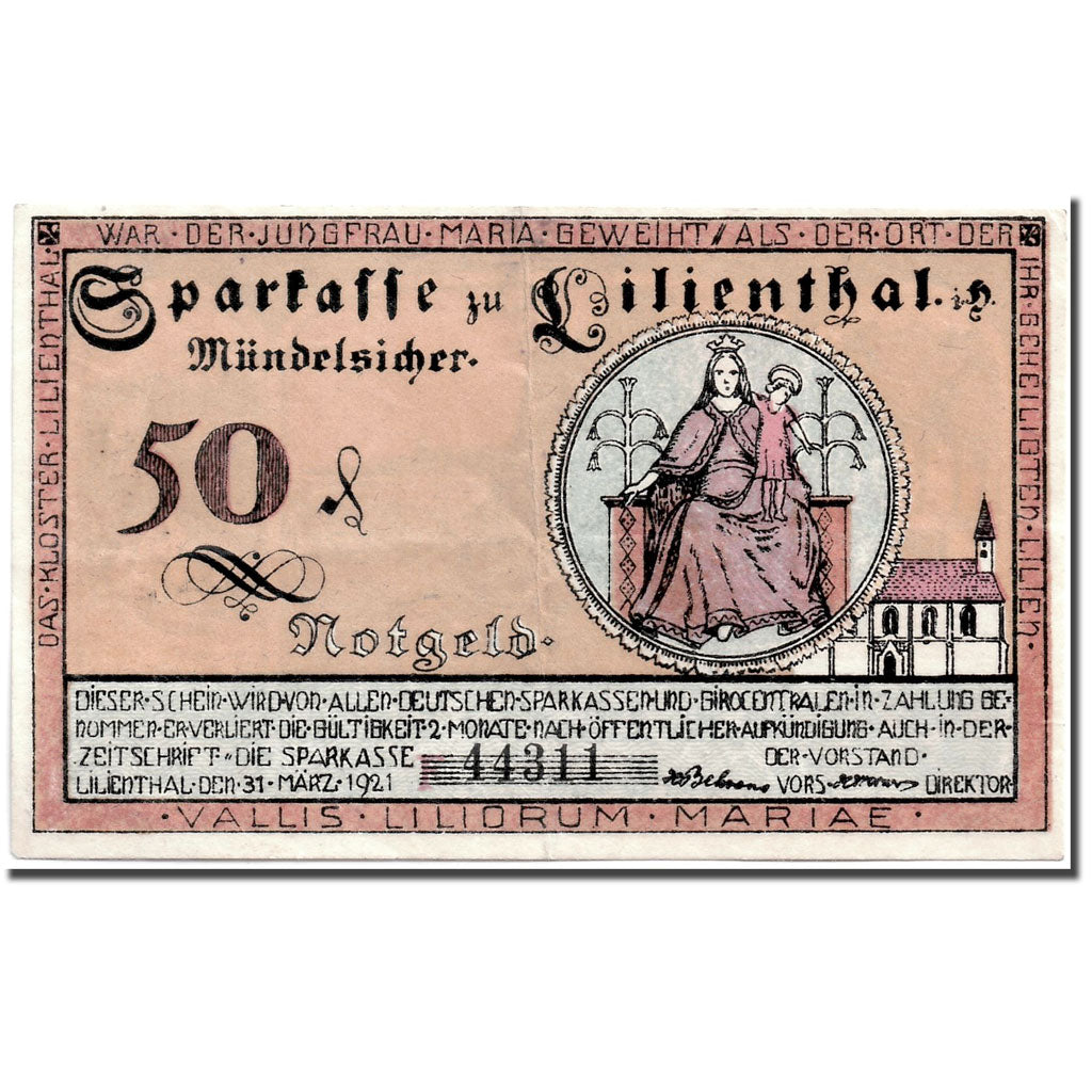 Banknote, Germany, Lilienthal, 50 Pfennig, personnage, 1921, 1921-03-15