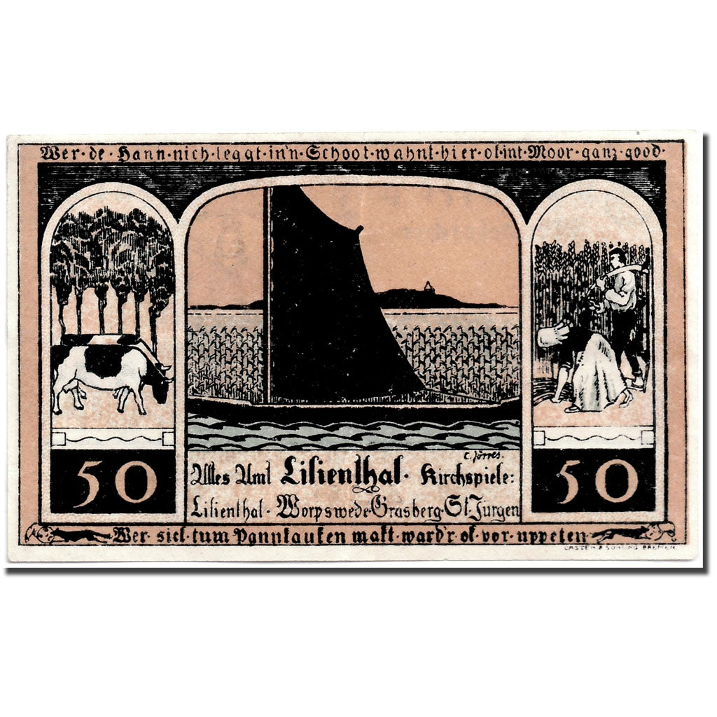 Banknote, Germany, Lilienthal, 50 Pfennig, personnage, 1921, 1921-03-15