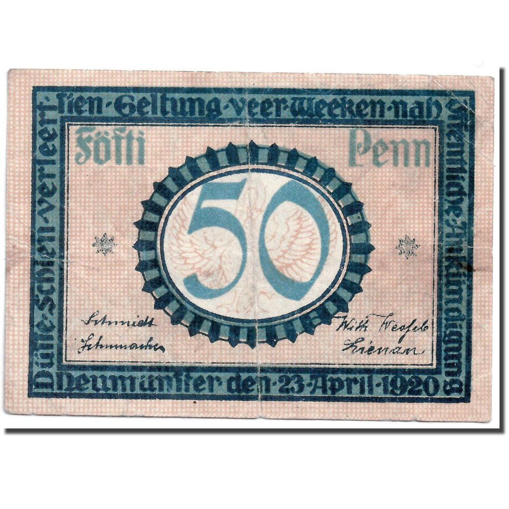 Banknote, Germany, Neumühlen, 50 Pfennig, Batiment, 1920, 1920-04-23, UNC(63)
