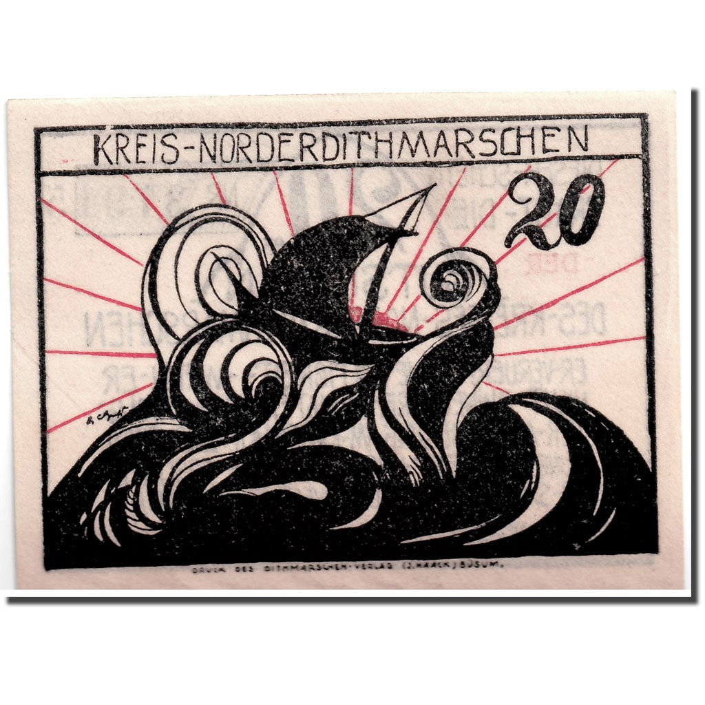 Banconote, Germania, Schleswig-Holstein, 20 Pfennig, bateau, 1921, SPL