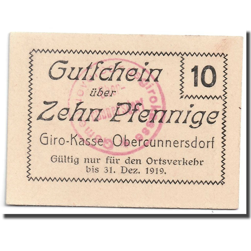 Banconote, Germania, Obercunnersdorf, 10 Pfennig, paysage, 1919, 1919-12-31