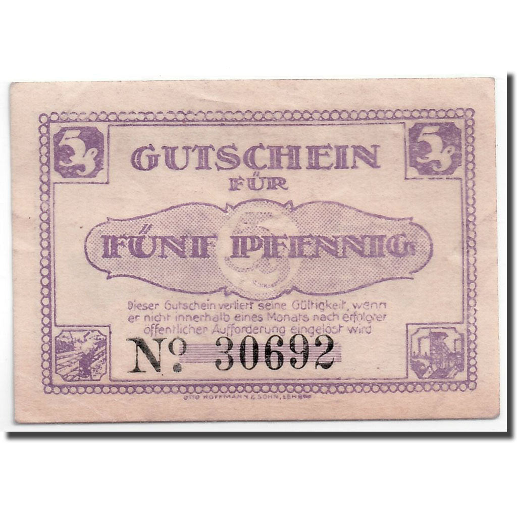 Banknote, Germany, Lehrte, 5 Pfennig, Usine, 1921, 1921-01-01, UNC(63)